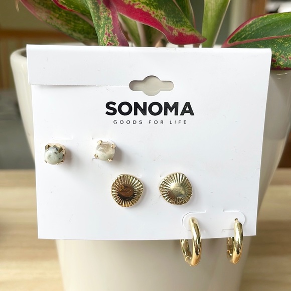 Sonoma Jewelry - NWT SONOMA Three pairs of gold and stone hoop and stud earrings